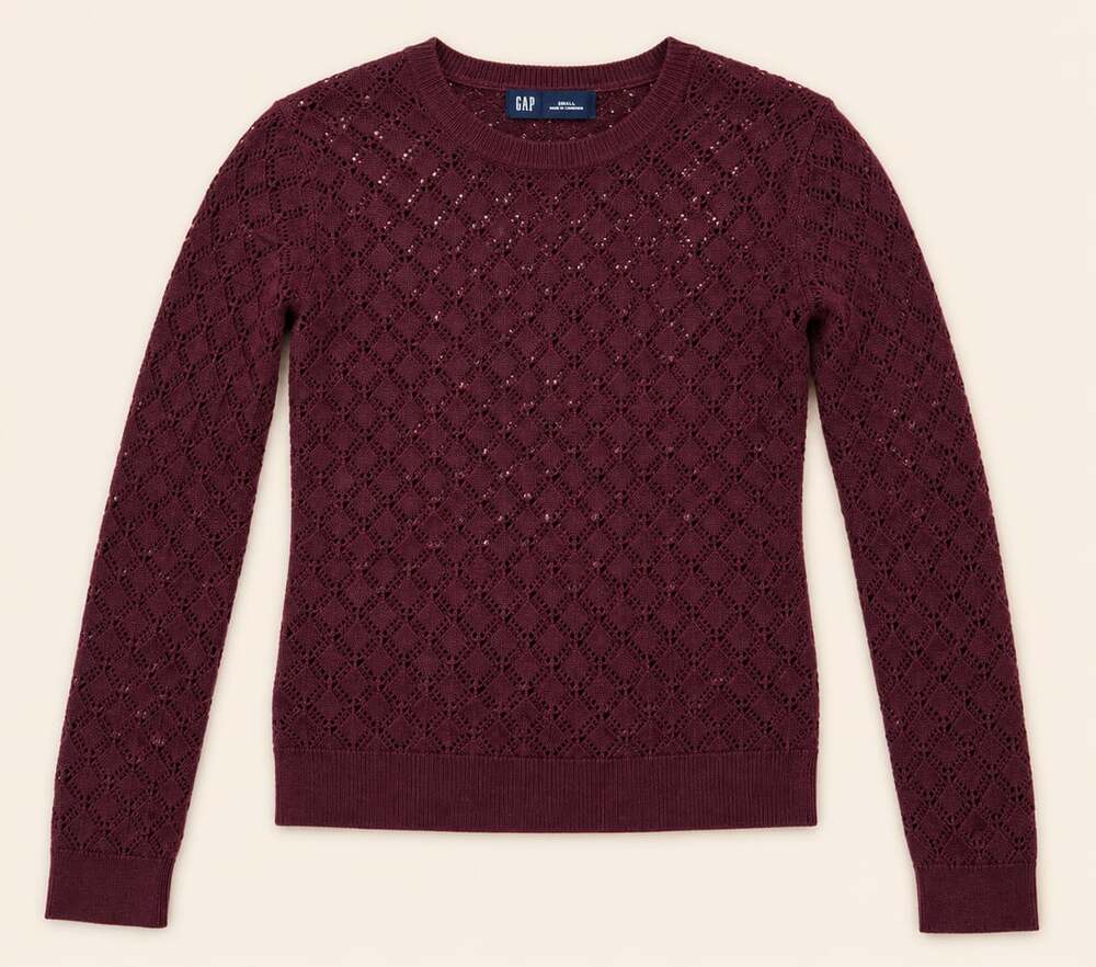Gap Purple Pointelle Knit Crew Neck Sweater